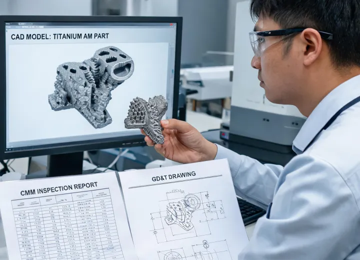 DfAM engineer reviewing metal additive part